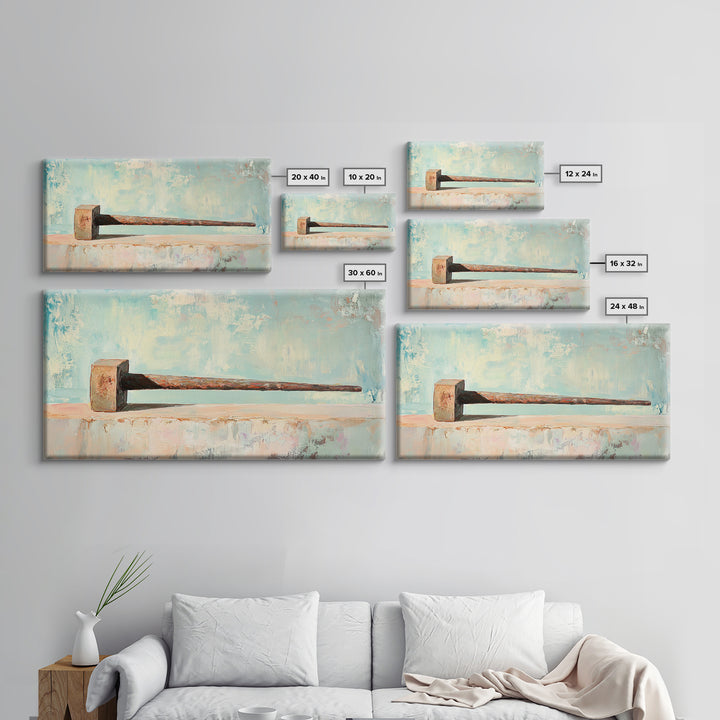 Rusty Hammer On Pale Blue Shelf Wall Art, Industrial Tool Canvas Print, Garage Decor, Workshop Office Decor, Gift For Him