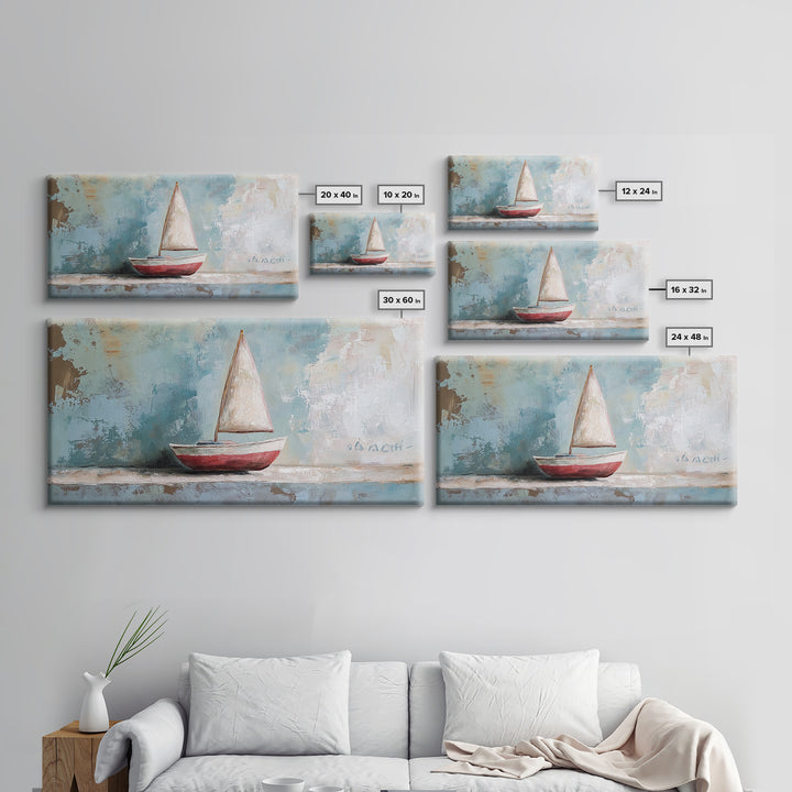 Red And White Sailboat Still Life Canvas Print, Nautical Wall Art, Coastal Home Decor, Beach House Gift And Ocean Nursery Decor