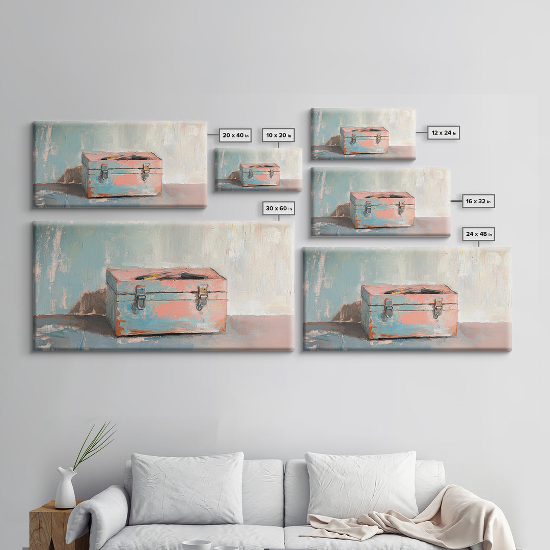 Rustic Pink And Blue Toolbox Canvas Print, Industrial Wall Art, Garage Decor, Mechanic Gift For Workshop And Office Home Decor