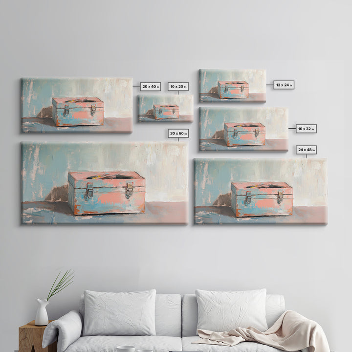 Rustic Pink And Blue Toolbox Canvas Print, Industrial Wall Art, Garage Decor, Mechanic Gift For Workshop And Office Home Decor