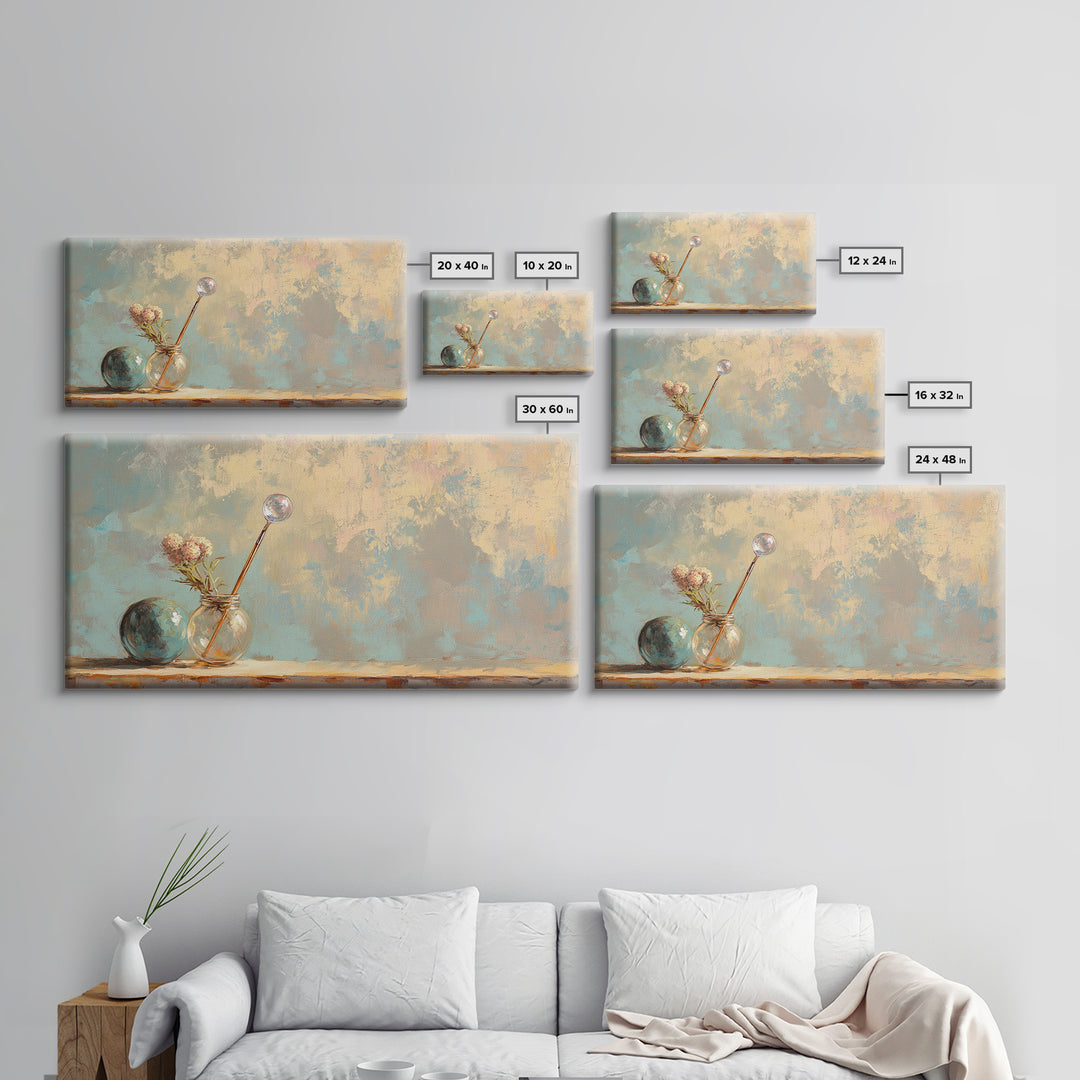 Glass Vases And Dried Flowers Wall Art, Neutral Still Life, Japandi Decor, Minimalist Wall Decor, Organic Modern Canvas Print