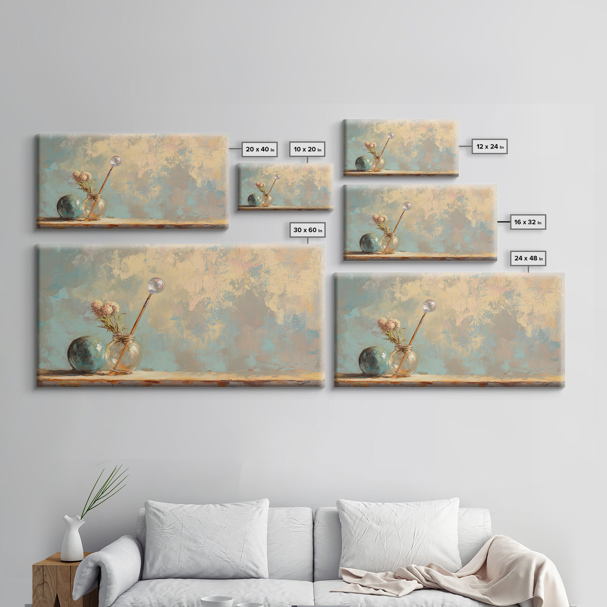 Glass Vases And Dried Flowers Wall Art, Neutral Still Life, Japandi Decor, Minimalist Wall Decor, Organic Modern Canvas Print