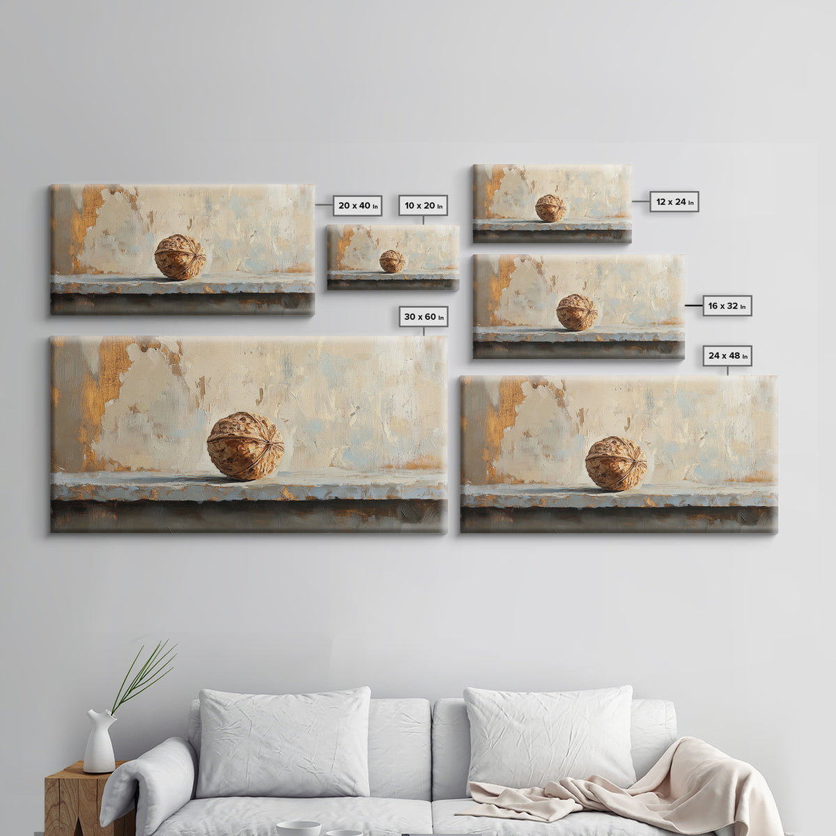Walnut On Textured Ledge Minimalist Canvas Print, Wabi Sabi Wall Art, Neutral Wall Decor, Organic Modern Art, Earth Tone Decor