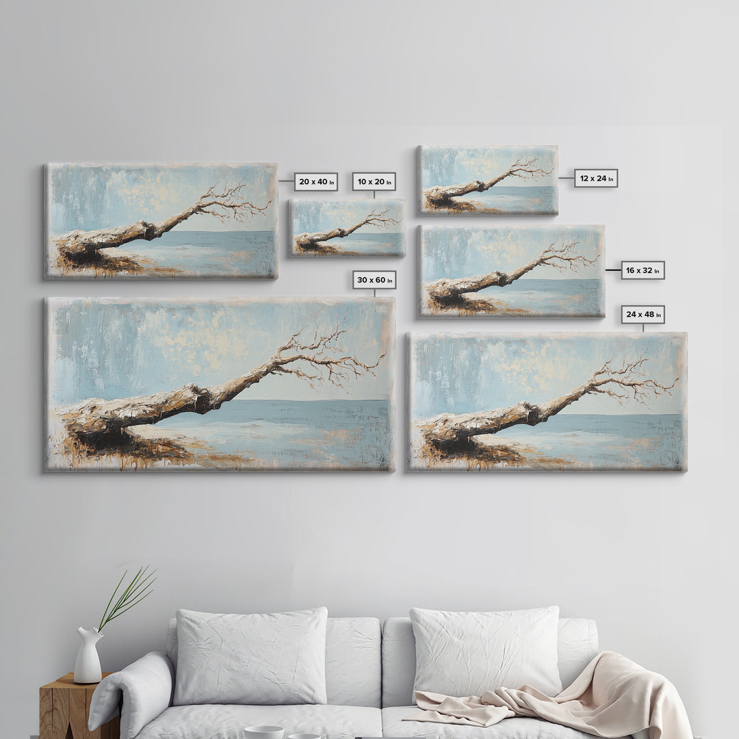 Weathered Driftwood Seascape Wall Art, Coastal Beach House Decor, Neutral Ocean Canvas Print, Rustic Nature Living Room Art Gift