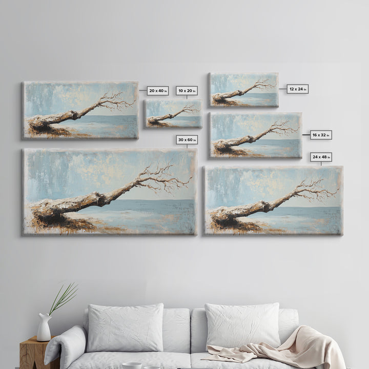 Weathered Driftwood Seascape Wall Art, Coastal Beach House Decor, Neutral Ocean Canvas Print, Rustic Nature Living Room Art Gift