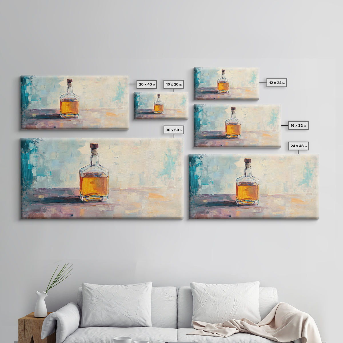 Amber Whiskey Bottle Wall Art, Modern Bar Decor, Masculine Home Office Canvas Print, Man Cave Gift For Him Living Room Wall Decor