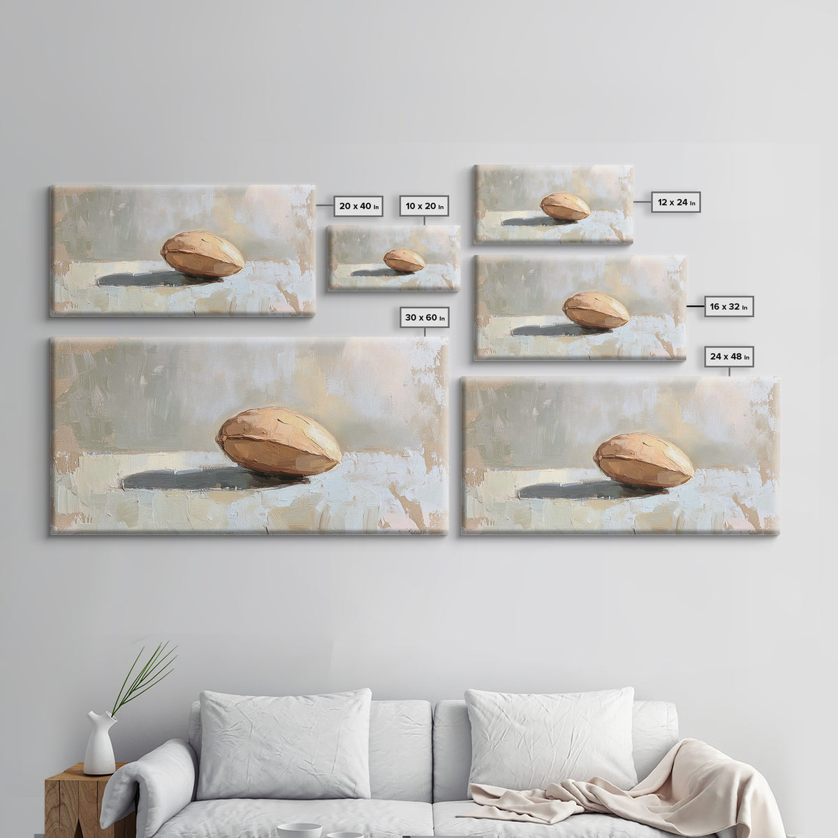 Minimal Walnut Still Life Wall Art, Neutral Kitchen Decor, Rustic Canvas Print, Modern Farmhouse Living Room Art Gift Idea