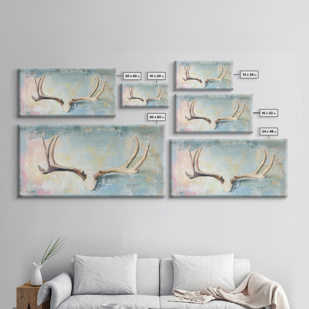 Rustic Antlers On Blue Background Wall Art, Western Wall Decor, Cabin Decor, Nature Canvas Print, Masculine Office Art Gift