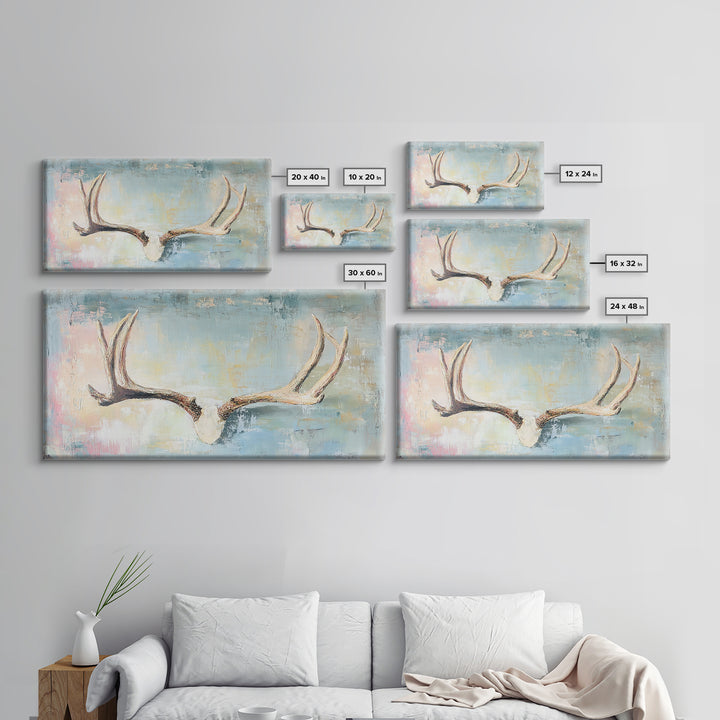 Rustic Antlers On Blue Background Wall Art, Western Wall Decor, Cabin Decor, Nature Canvas Print, Masculine Office Art Gift