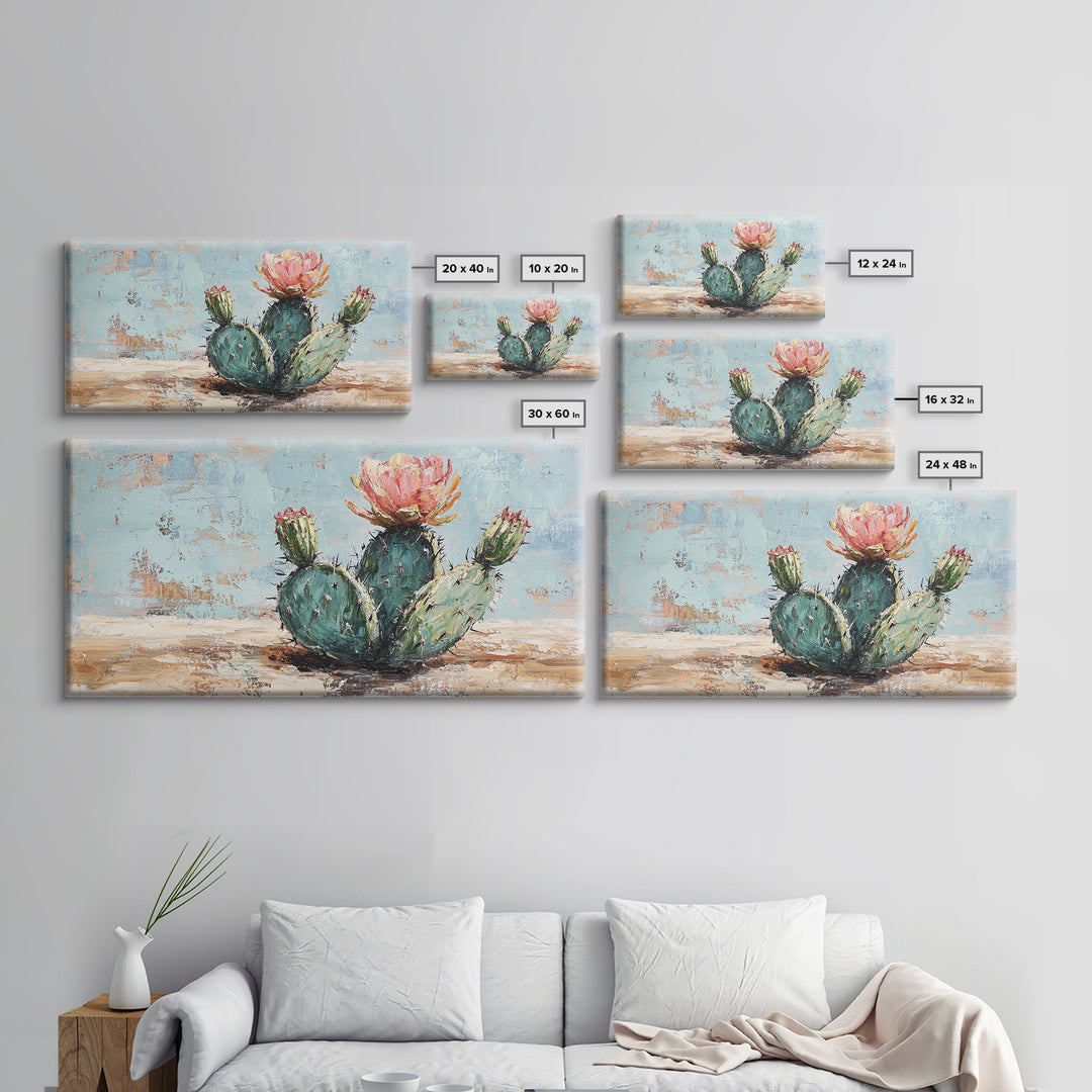Blooming Prickly Pear Cactus Canvas Print, Desert Wall Art, Southwest Home Decor, Boho Botanical Living Room Decor Gift Idea