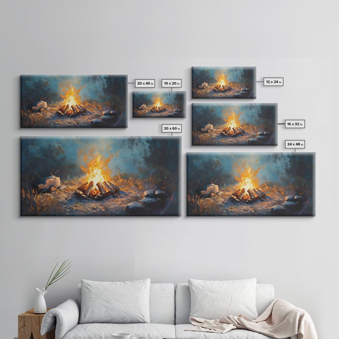 Glowing Forest Campfire Canvas Print, Cabin Wall Art, Rustic Nature Decor, Cozy Camping Gift For Him Or Outdoor Lover And Hiker
