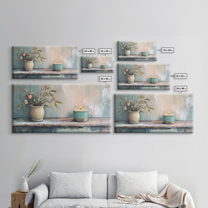 Potted Olive Plant And Candle Canvas Print, Spa Wall Art, Zen Home Decor, Calming Neutral Bathroom Decor Housewarming Gift