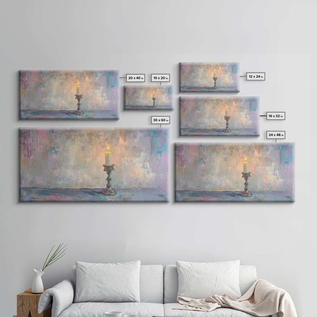 Solitary Candle In Ornate Holder Framed Canvas Print, Moody Wall Art, Dark Academia Decor, Romantic Bedroom Art Gift For Her