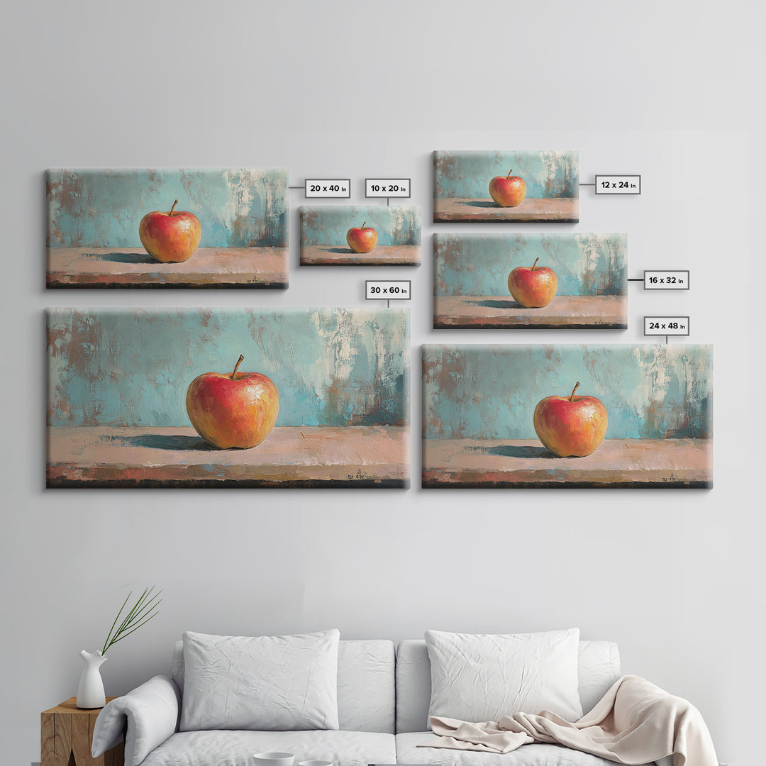 Single Red Apple Still Life Canvas Print, Kitchen Wall Art, Rustic Farmhouse Decor, Minimalist Foodie Gift For Chef Or Baker