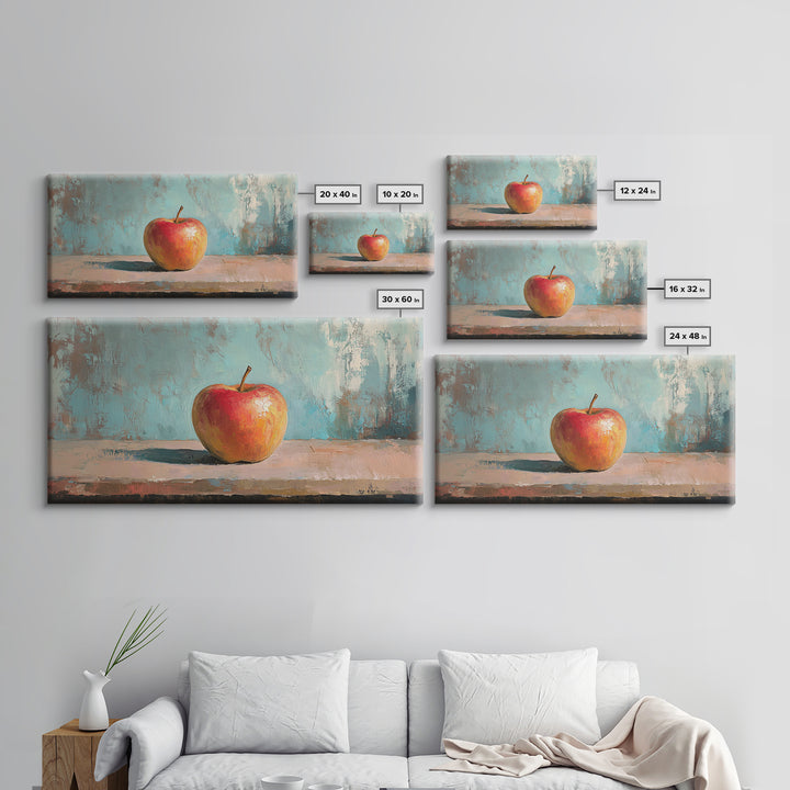 Single Red Apple Still Life Canvas Print, Kitchen Wall Art, Rustic Farmhouse Decor, Minimalist Foodie Gift For Chef Or Baker