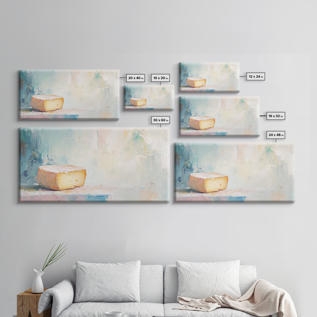 Soft Pastel Cheese Still Life Framed Canvas Print, Minimalist Kitchen Wall Art, Neutral Home Decor, Food Lover Gift For Her