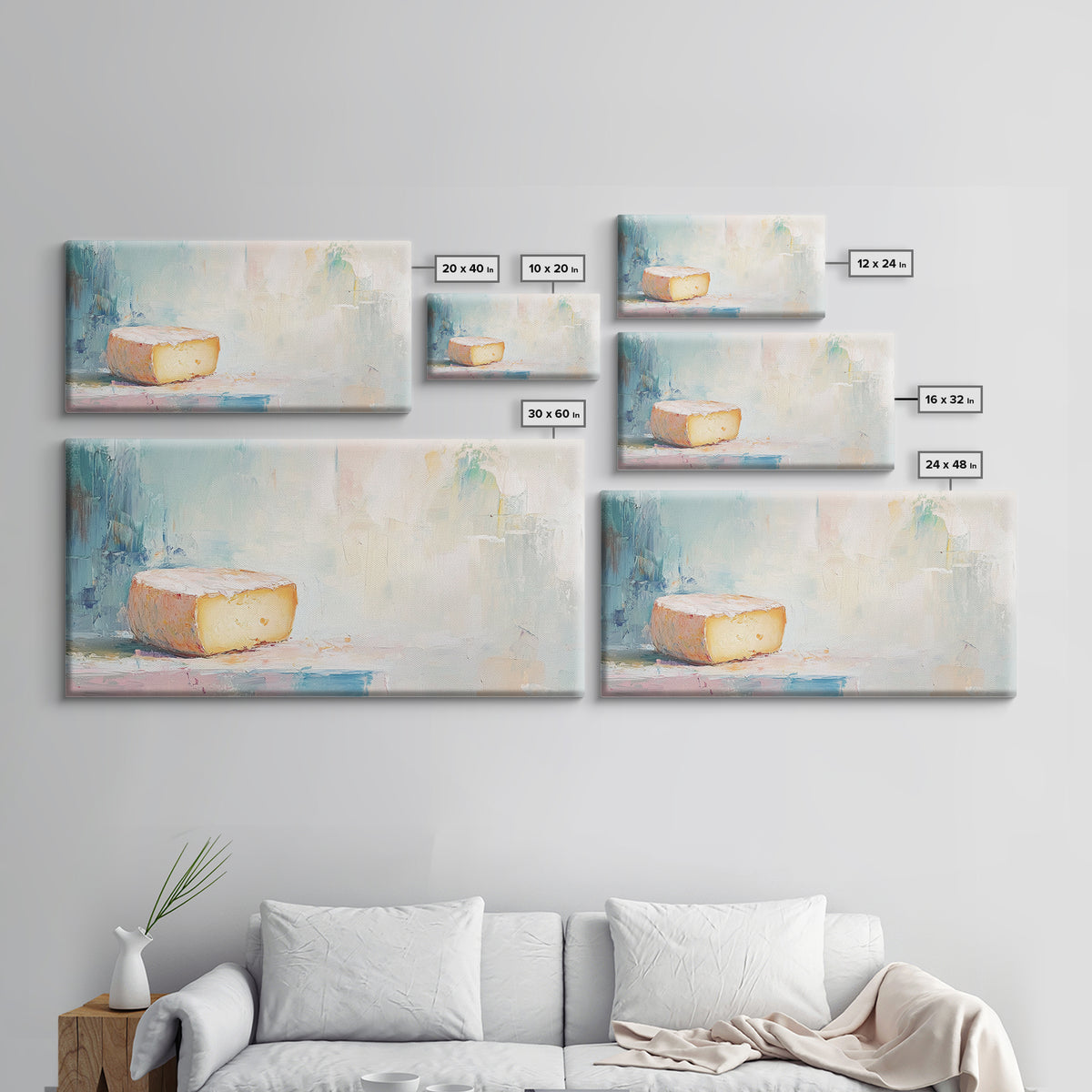 Soft Pastel Cheese Still Life Framed Canvas Print, Minimalist Kitchen Wall Art, Neutral Home Decor, Food Lover Gift For Her