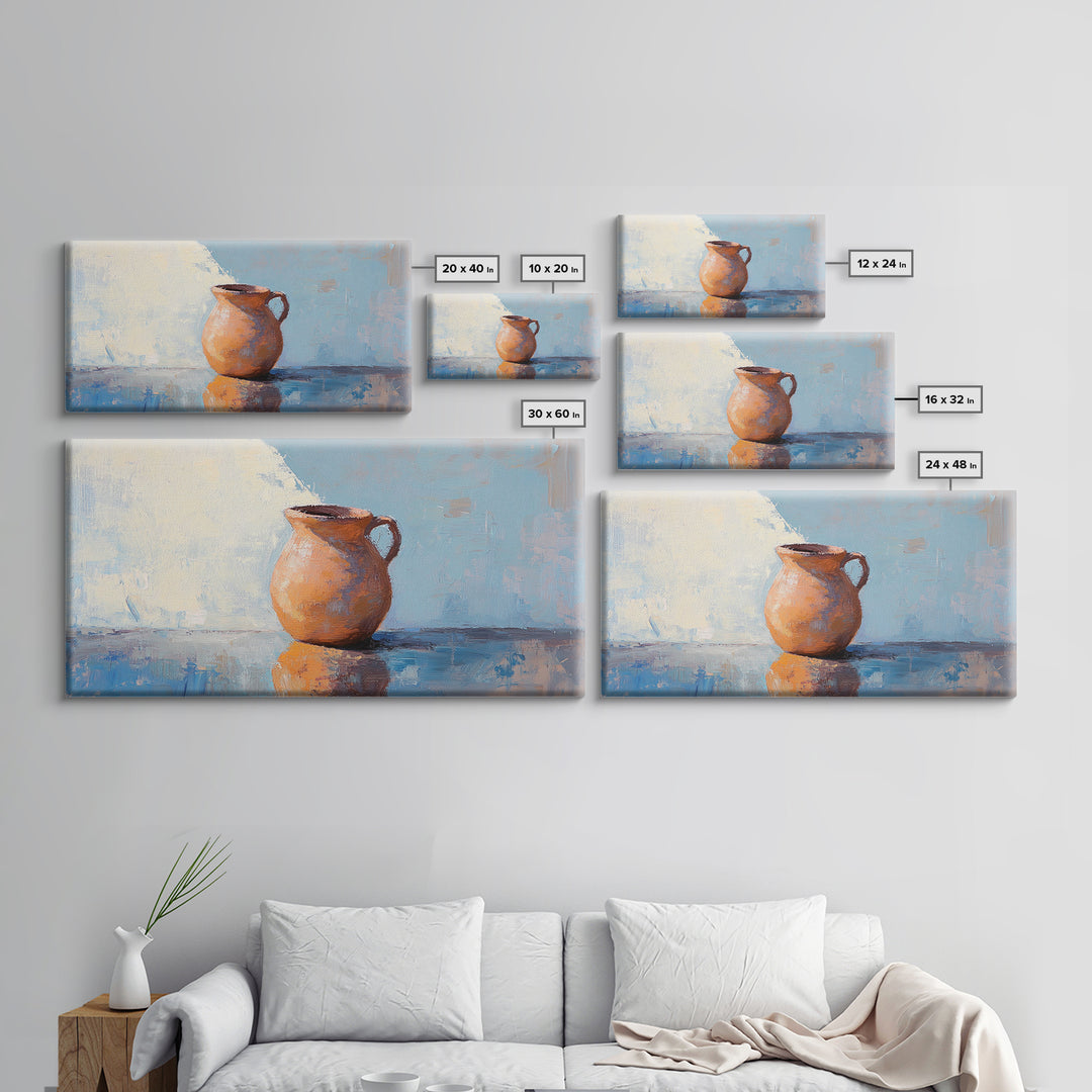 Terracotta Pitcher Still Life Canvas Print, Rustic Kitchen Wall Art, Mediterranean Decor, Neutral Wall Decor, Housewarming Gift