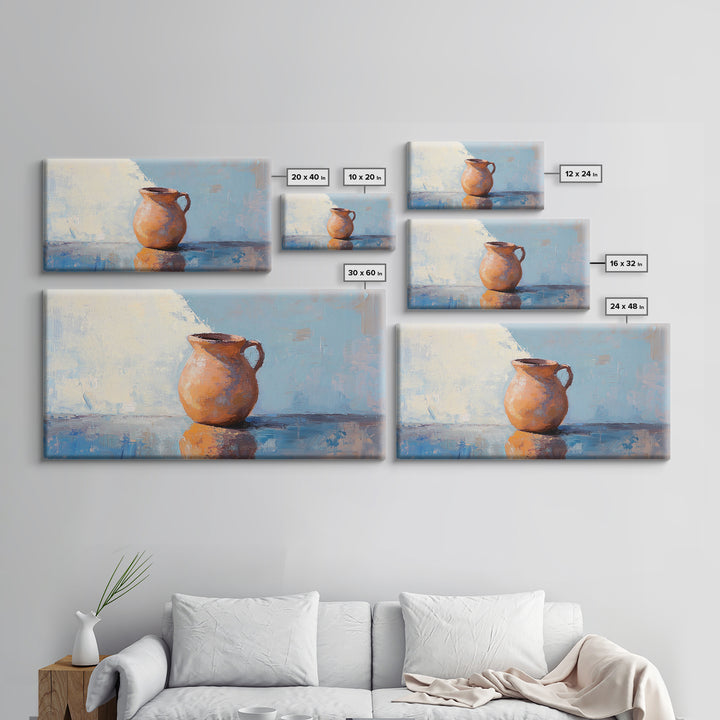 Terracotta Pitcher Still Life Canvas Print, Rustic Kitchen Wall Art, Mediterranean Decor, Neutral Wall Decor, Housewarming Gift