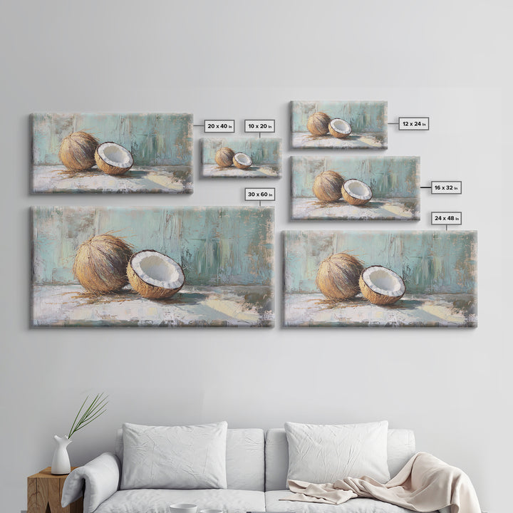 Split Coconut Still Life Wall Art, Tropical Canvas Print, Coastal Kitchen Decor, Beach House Decor, Nature Inspired Art, Gift