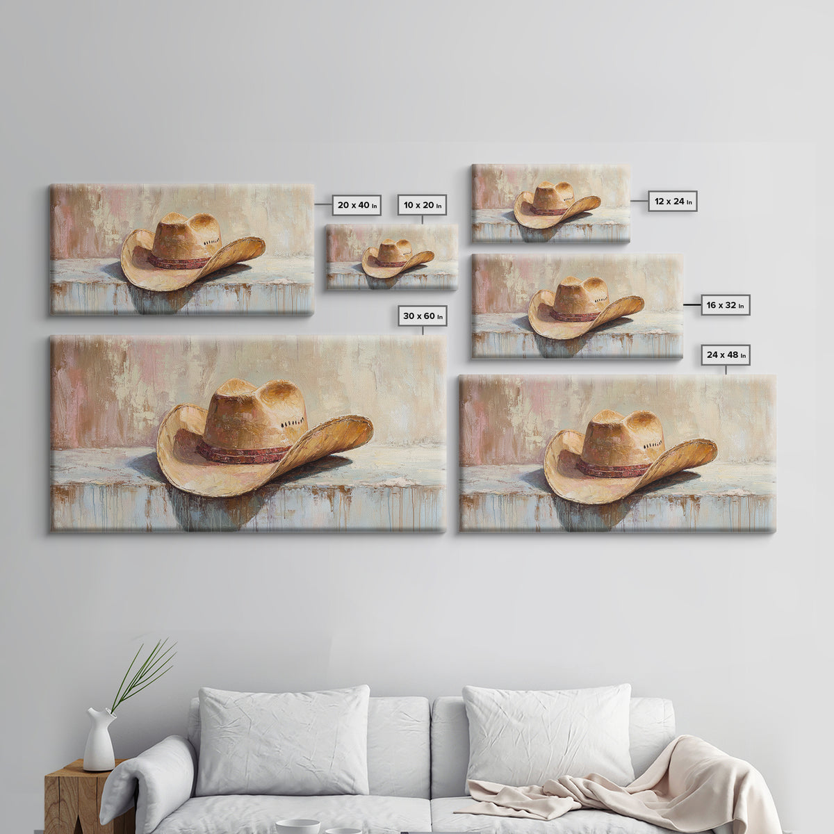 Worn Cowboy Hat On Rustic Shelf Wall Art, Western Home Decor, Cowgirl Wall Decor, Ranch Housewarming Gift, Canvas Print Idea