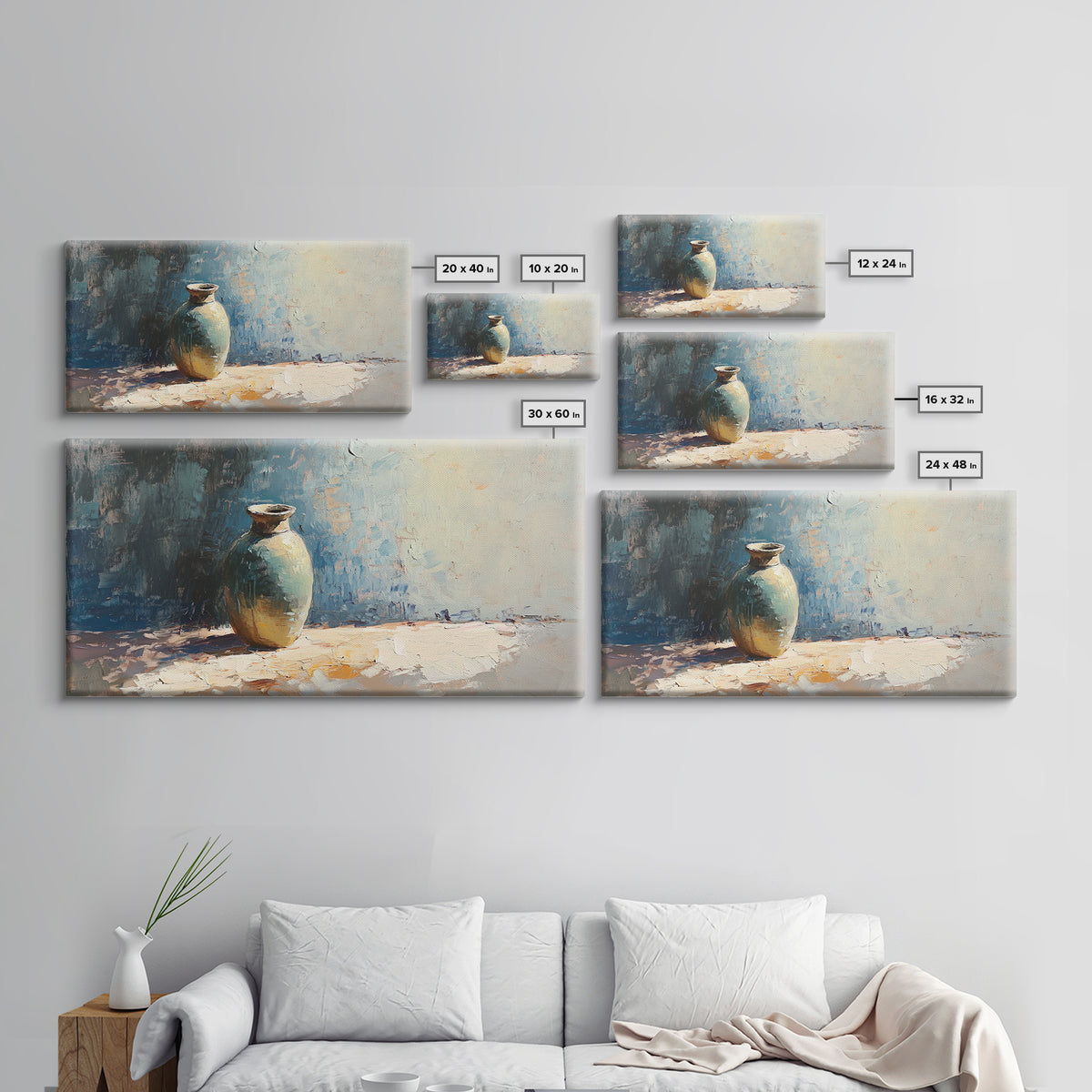 Single Ceramic Vase In Sunlit Blue Abstract Wall Art, Minimalist Home Decor, Still Life Painting, Modern Office Decor Gift