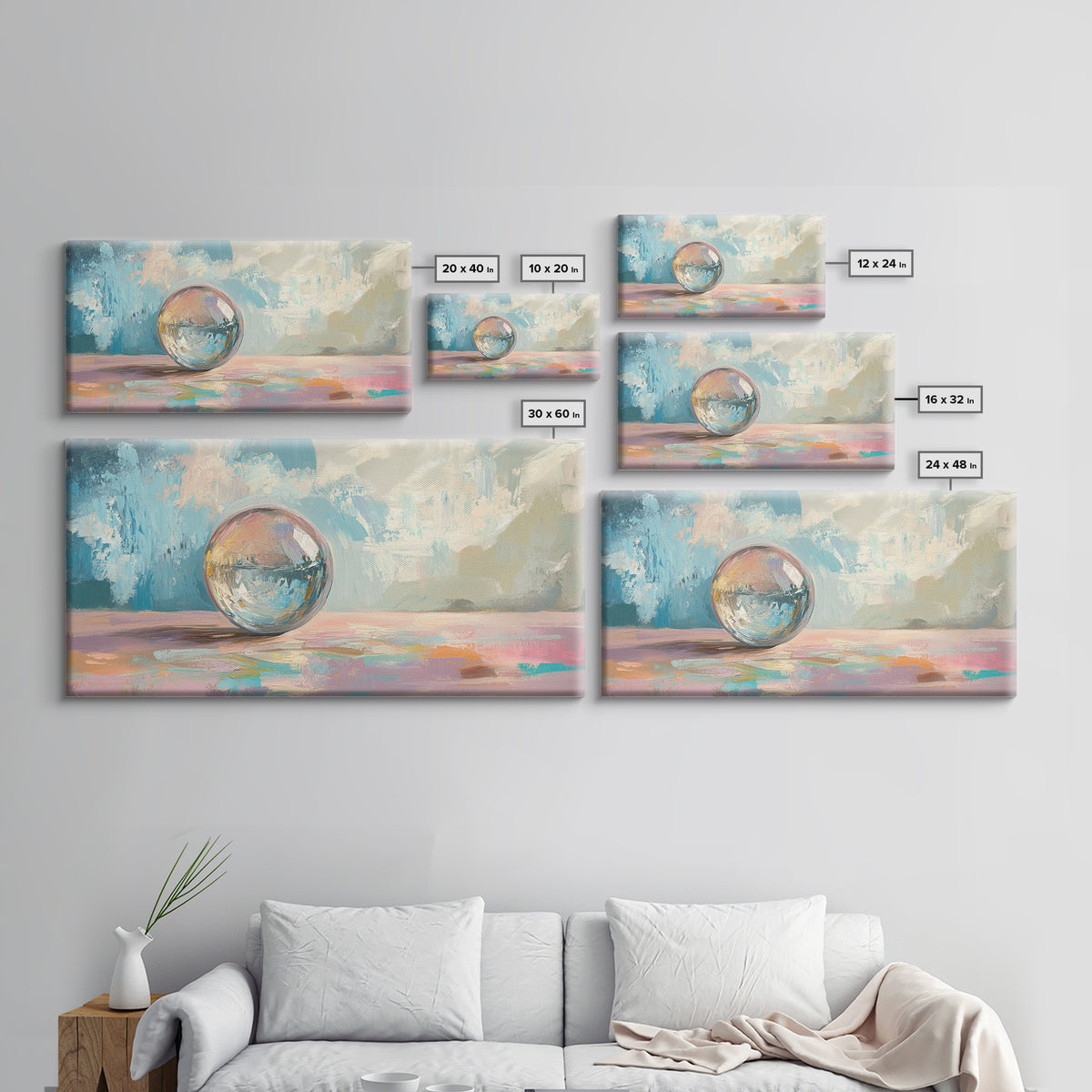 Reflective Glass Orb On Pastel Surface Wall Art, Modern Abstract Art, Minimalist Home Decor, Contemporary Office Decor Gift