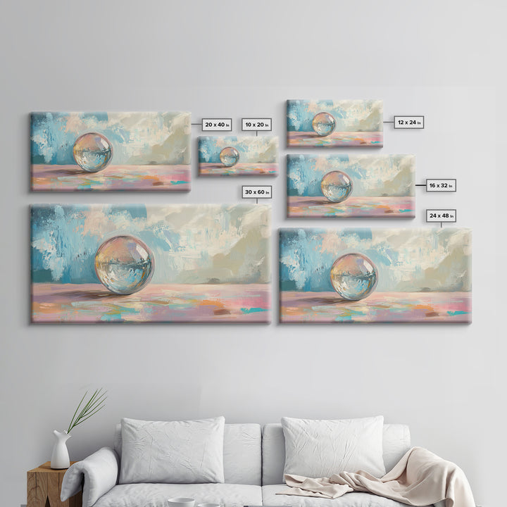 Reflective Glass Orb On Pastel Surface Wall Art, Modern Abstract Art, Minimalist Home Decor, Contemporary Office Decor Gift