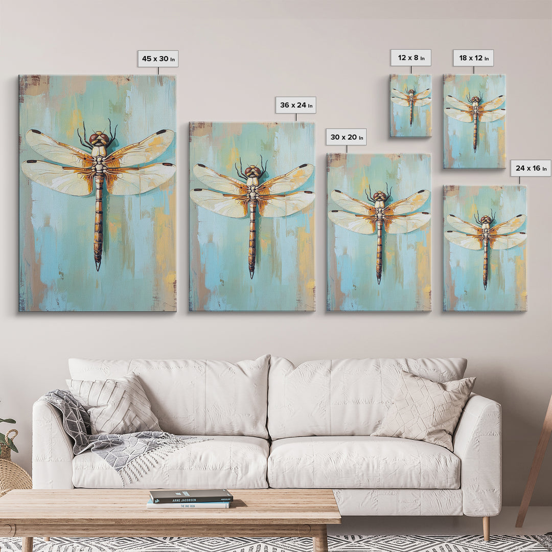 Golden Dragonfly Insect Nature Wall Art, Botanical Canvas Print, Garden Decor, Wildlife Art Print, Modern Nature Lover Gift