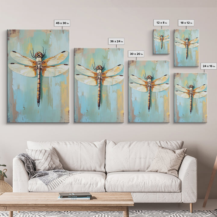 Golden Dragonfly Insect Nature Wall Art, Botanical Canvas Print, Garden Decor, Wildlife Art Print, Modern Nature Lover Gift