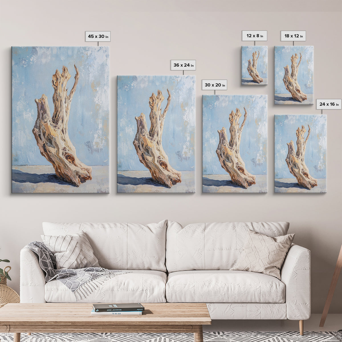 Sculptural Driftwood Still Life Canvas Print, Coastal Wall Art, Organic Modern Decor, Rustic Nature Art, Beach House Gift