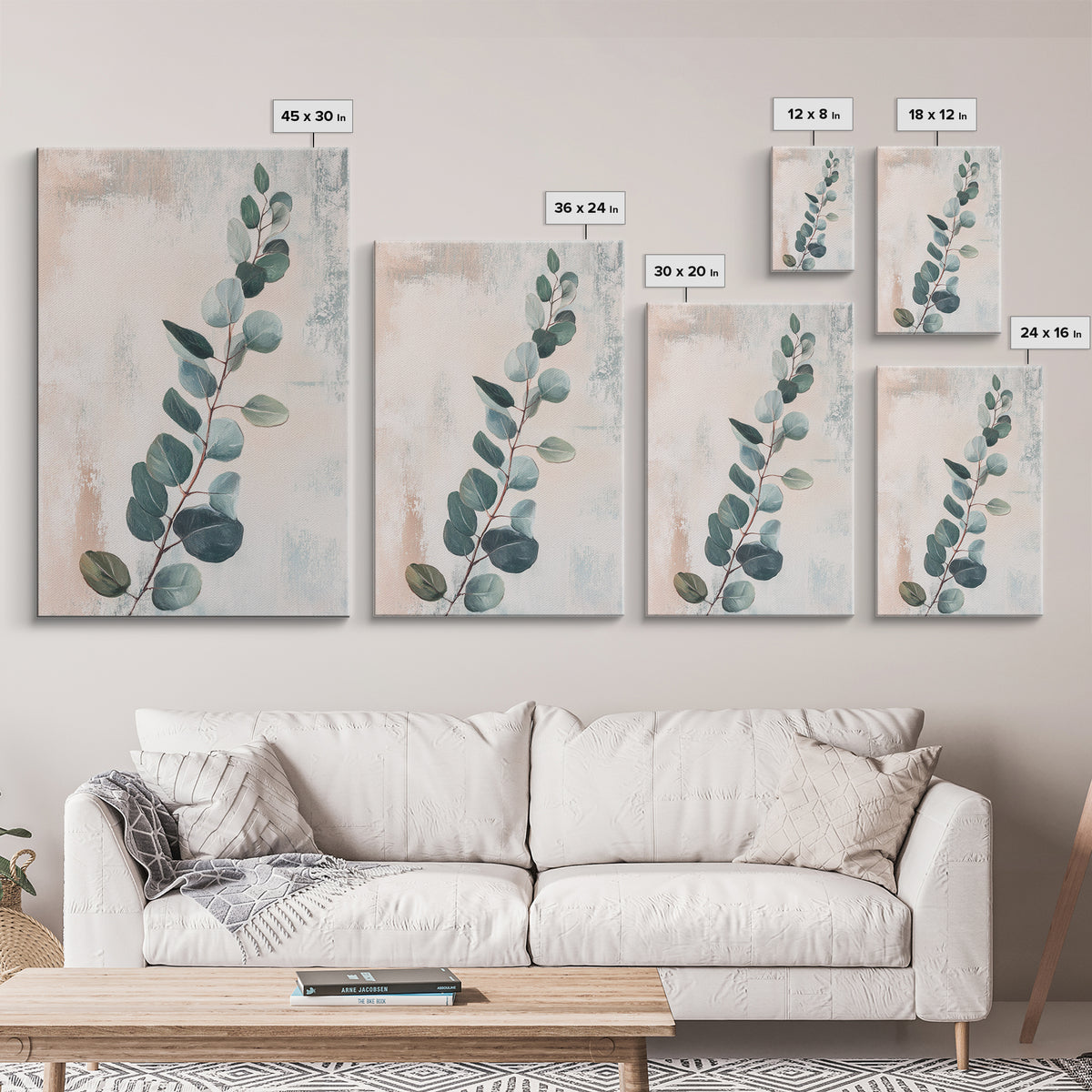 Soft Eucalyptus Branch Botanical Wall Art, Sage Green Minimalist Print, Neutral Home Decor, Japandi Nature Art For Bedroom