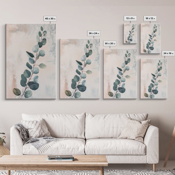 Soft Eucalyptus Branch Botanical Wall Art, Sage Green Minimalist Print, Neutral Home Decor, Japandi Nature Art For Bedroom