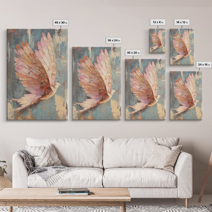 Pastel Dove In Flight With Textured Wings Wall Art, Peaceful Bird Painting, Spiritual Home Decor, Nursery Or Living Room Print
