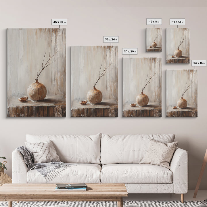 Minimal Onion Still Life Canvas Print, Neutral Kitchen Wall Art, Rustic Farmhouse Decor, Contemporary Vegetable Art Print