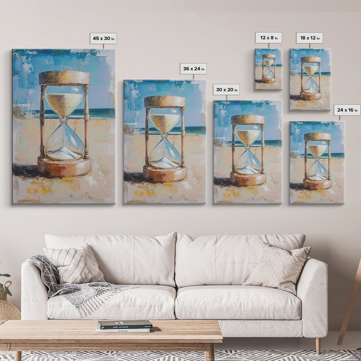 Beach Hourglass With Blue Sea Canvas Print, Coastal Wall Art, Ocean Decor, Seascape Painting, Living Room Wall Decor, Beach House Decor