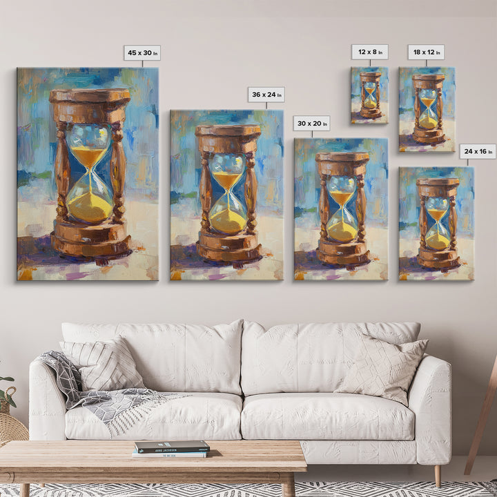 Wooden Hourglass With Golden Sand Framed Canvas Print, Modern Wall Art, Rustic Home Decor, Office Decor, Housewarming Gift