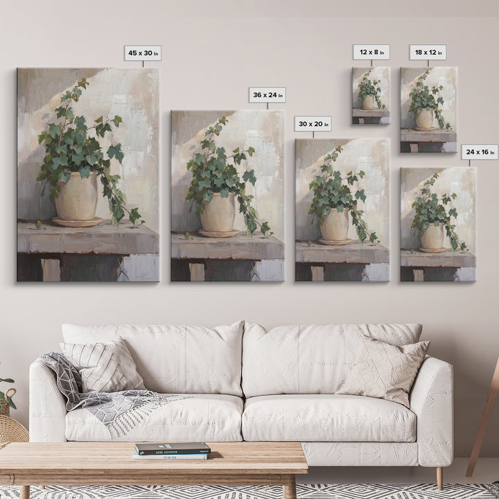Trailing Ivy Plant In Ceramic Pot Canvas Print, Botanical Wall Art, Neutral Home Decor, Minimalist Art, Living Room Decor