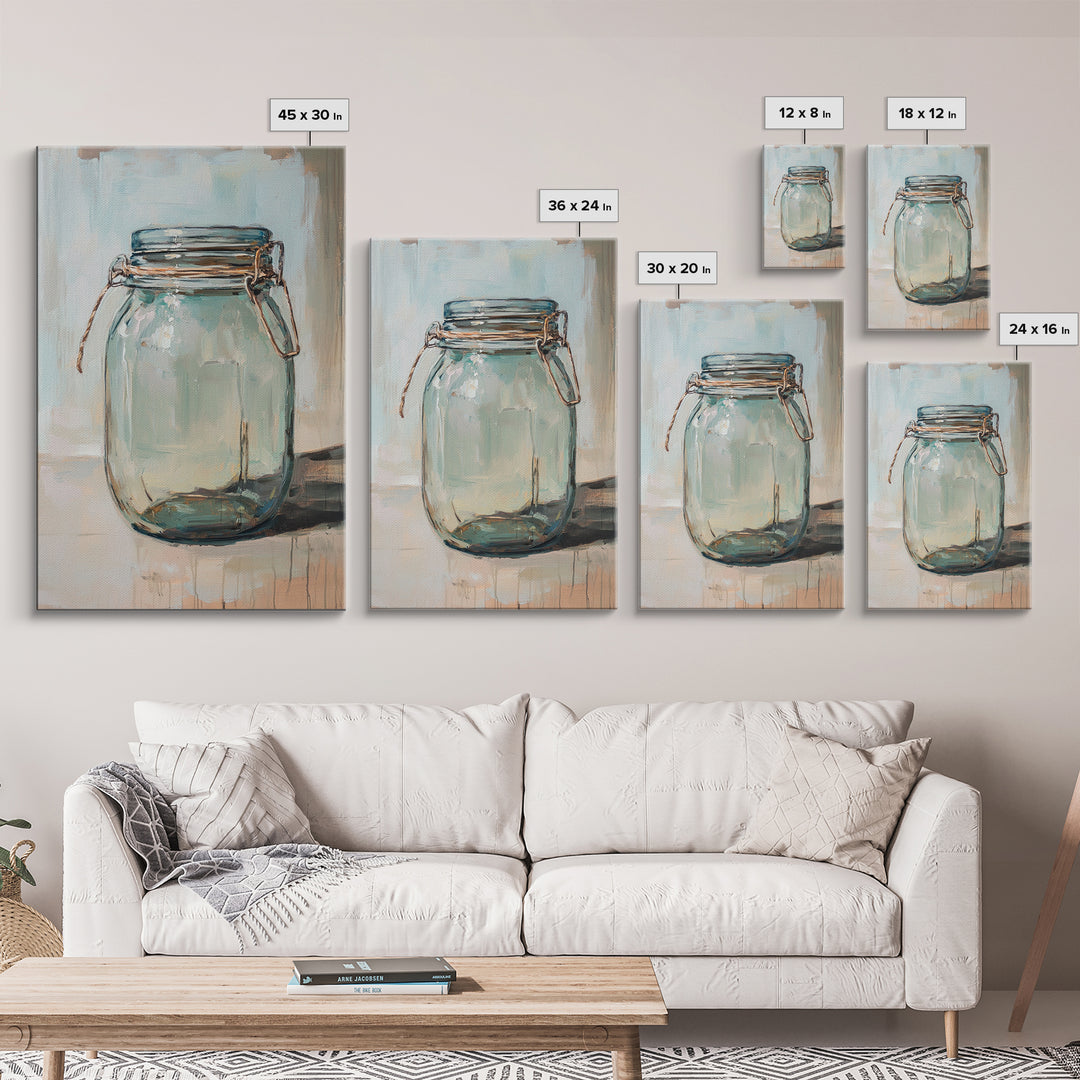 Empty Glass Mason Jar Framed Canvas Print, Minimalist Wall Art, Farmhouse Decor, Kitchen Wall Art, Modern Rustic Decor, Housewarming Gift