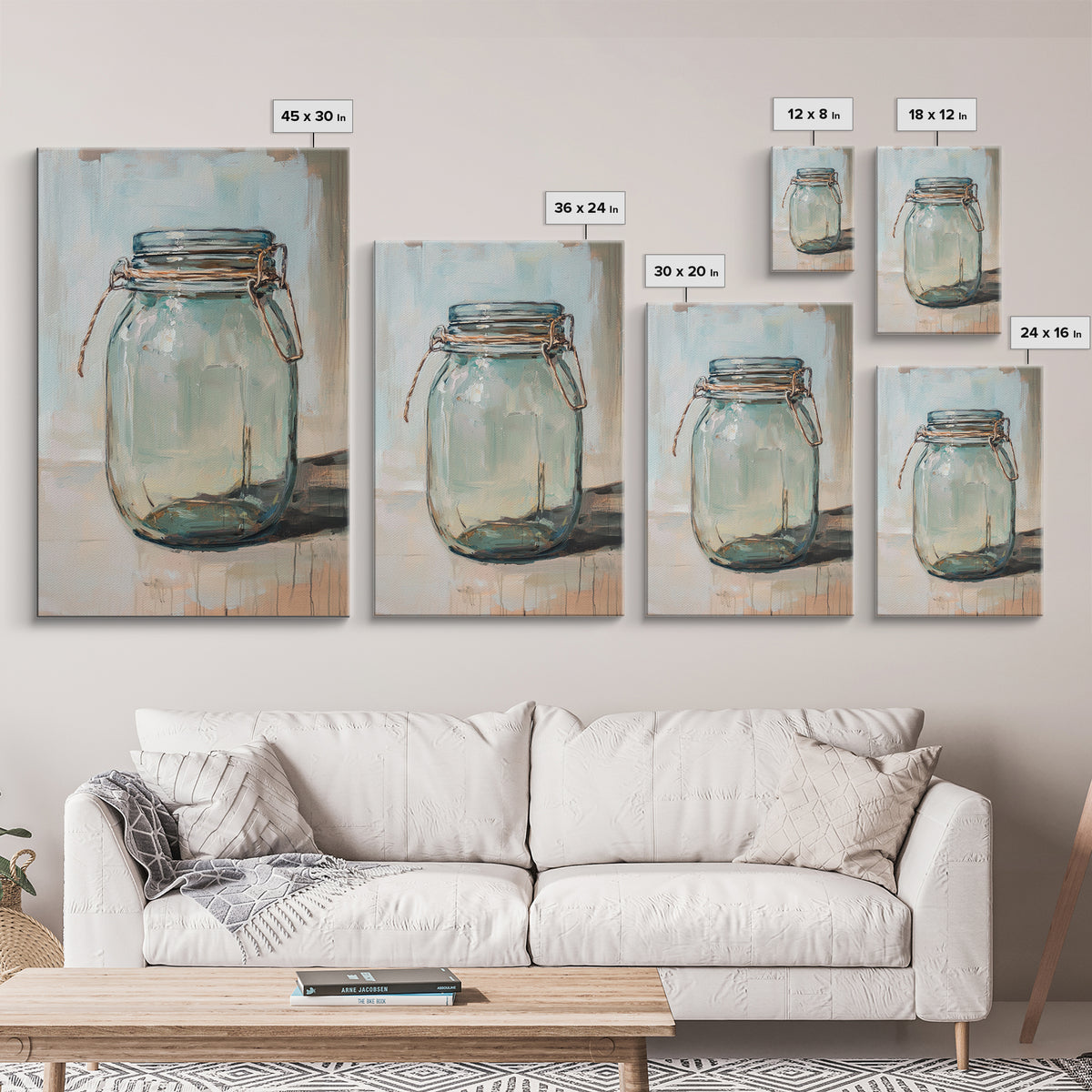 Empty Glass Mason Jar Framed Canvas Print, Minimalist Wall Art, Farmhouse Decor, Kitchen Wall Art, Modern Rustic Decor, Housewarming Gift