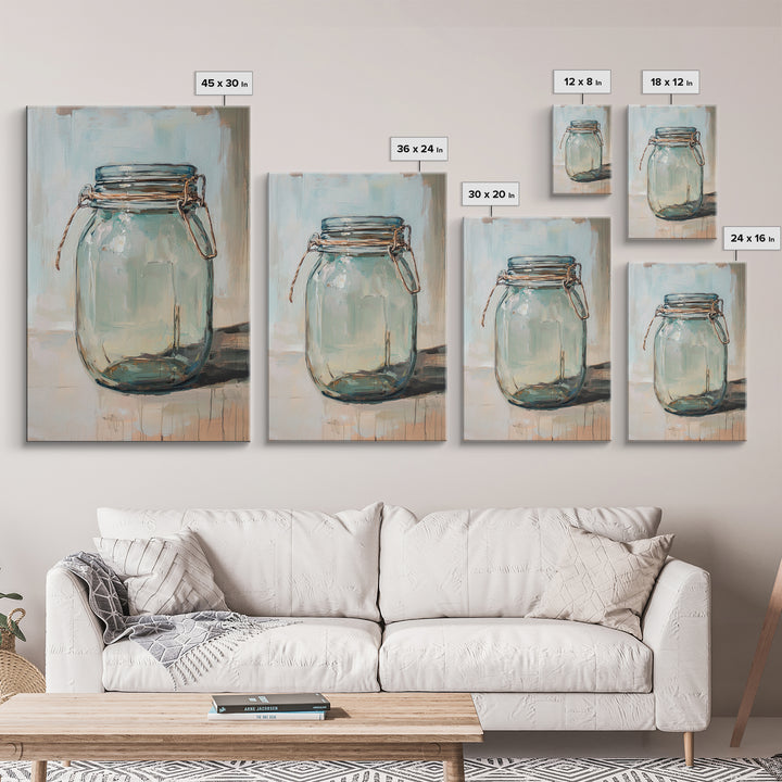 Empty Glass Mason Jar Framed Canvas Print, Minimalist Wall Art, Farmhouse Decor, Kitchen Wall Art, Modern Rustic Decor, Housewarming Gift