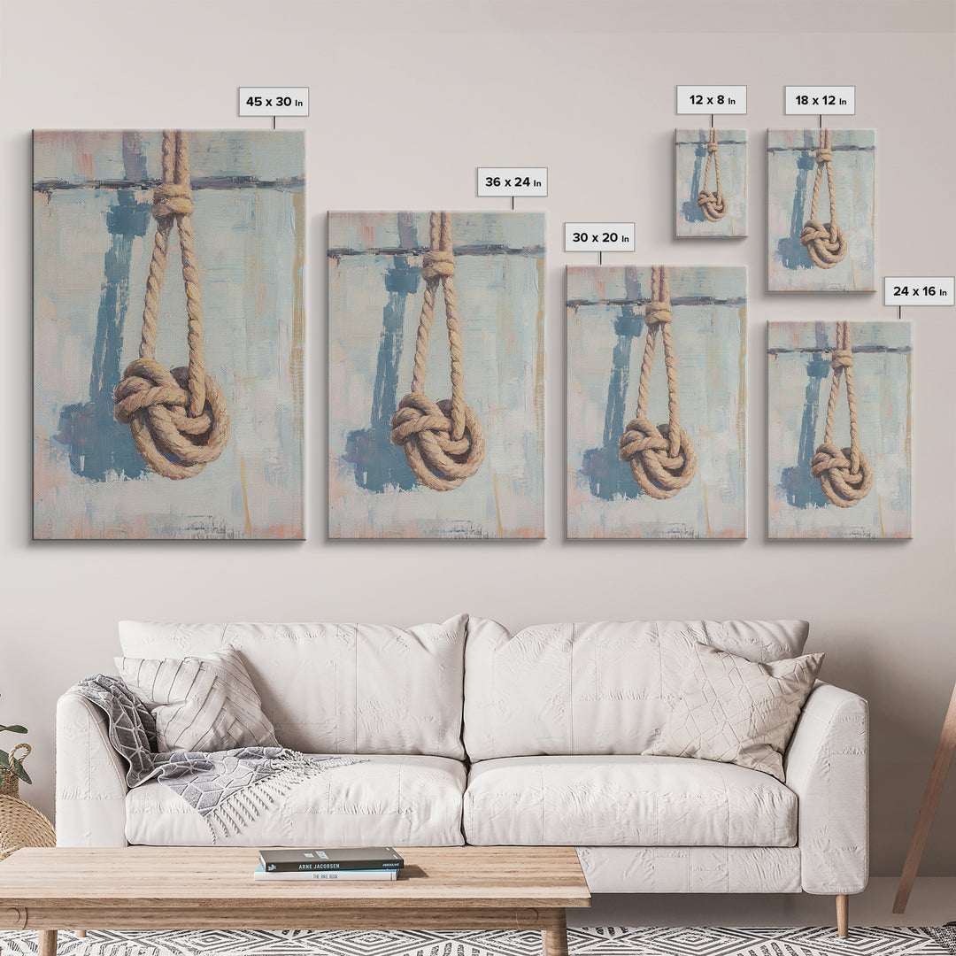 Nautical Rope Knot On Weathered Blue Wall Art, Coastal Home Decor, Sailboat Inspired Maritime Print, Beach House Gift For Him