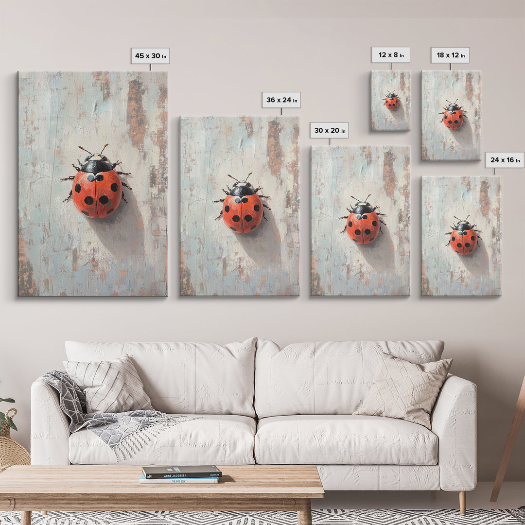 Bright Red Ladybug On Textured Wood Wall Art, Whimsical Animal Art Print, Nature Inspired Decor, Cute Nursery Gift, Garden Lover Decor