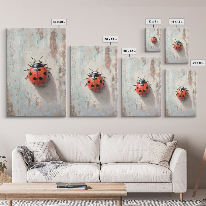 Bright Red Ladybug On Textured Wood Wall Art, Whimsical Animal Art Print, Nature Inspired Decor, Cute Nursery Gift, Garden Lover Decor