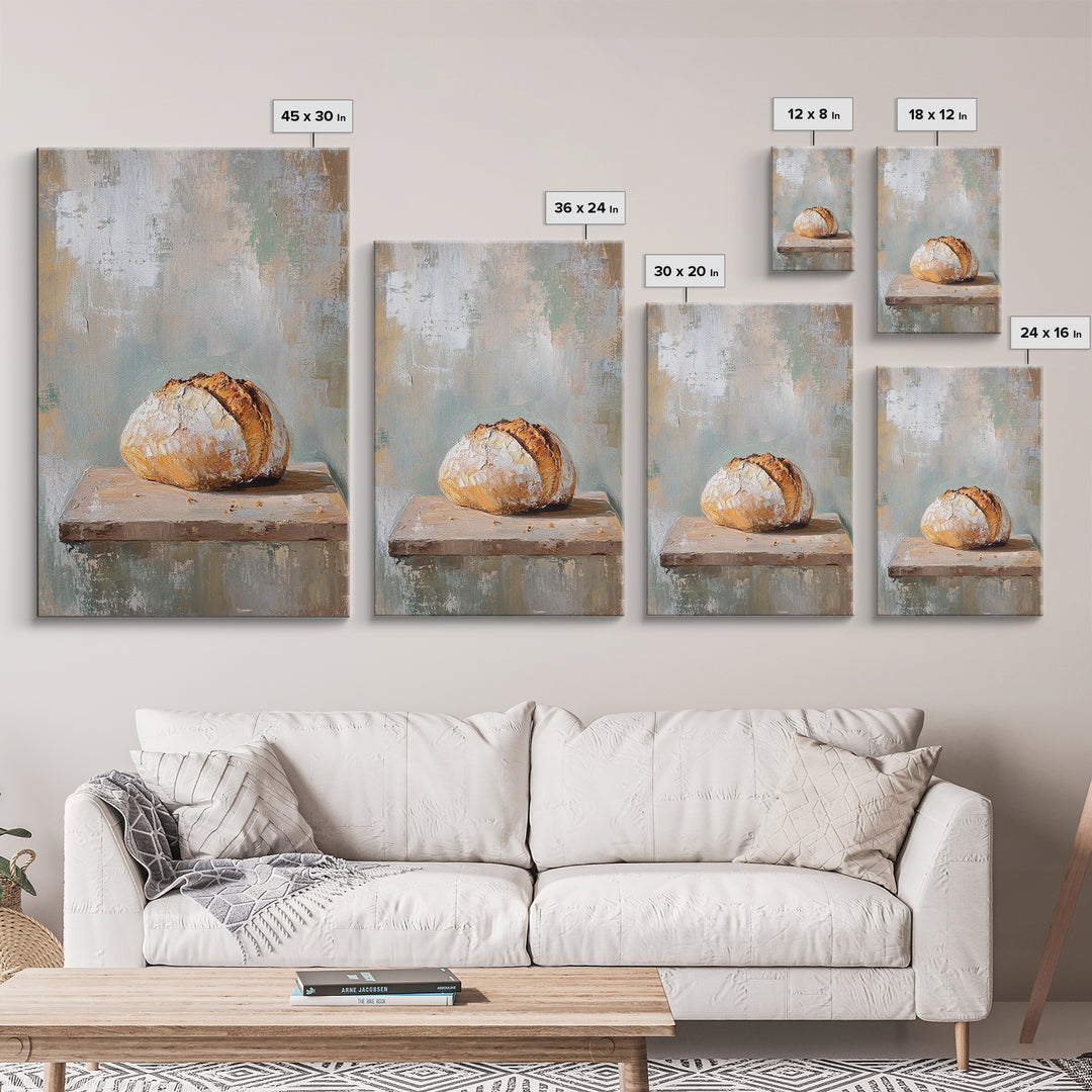Crusty Artisan Bread Loaf Canvas Print, Rustic Kitchen Wall Art, Bakery Decor, Neutral Farmhouse Art Print, Gift For Baker