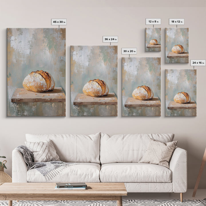 Crusty Artisan Bread Loaf Canvas Print, Rustic Kitchen Wall Art, Bakery Decor, Neutral Farmhouse Art Print, Gift For Baker