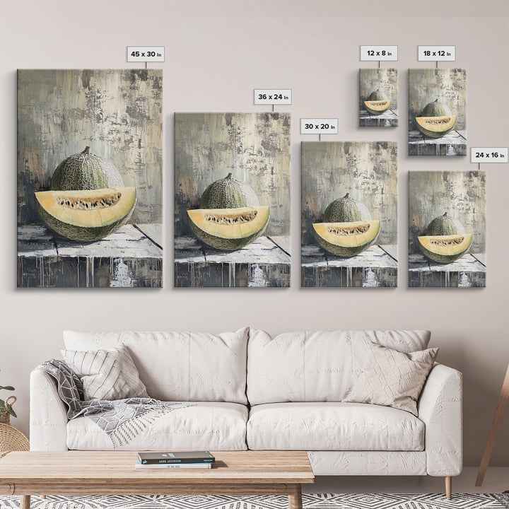 Cantaloupe Melon Still Life Wall Art, Rustic Kitchen Decor, Fruit Painting Print, Farmhouse Dining Room Art For Home Decor