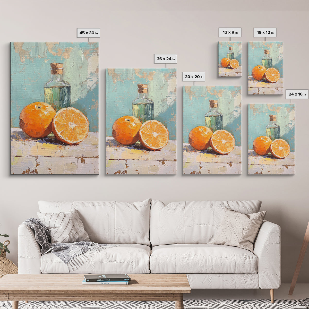 Orange Citrus Still Life Canvas Print, Kitchen Wall Art, Fruit Painting, Mediterranean Decor, Food Lover Gift, Home Decor