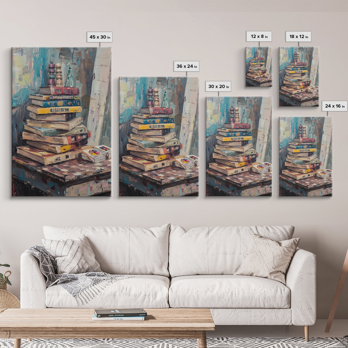 Stack Of Weathered Books Canvas Print, Cozy Library Wall Art For Reading Nook Decor, Book Lover Gift And Office Decor Print