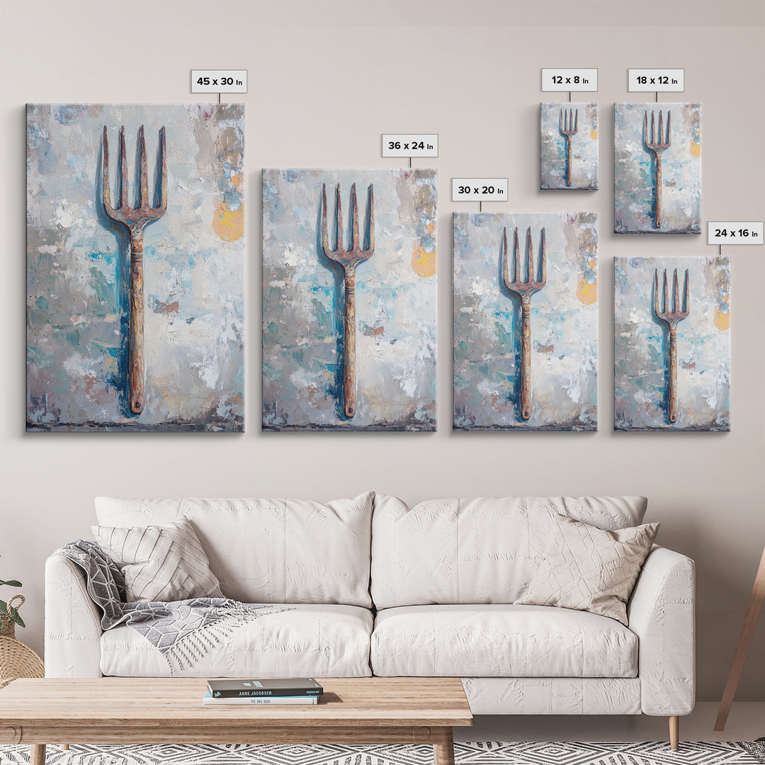 Rusty Garden Fork Still Life Wall Art, Farmhouse Kitchen Decor, Rustic Wall Decor, Industrial Art Print, Unique Housewarming Gift